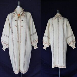 Vintage Peruvian Aztec Southwestern indian Alpaca wool cardigan sweater duster